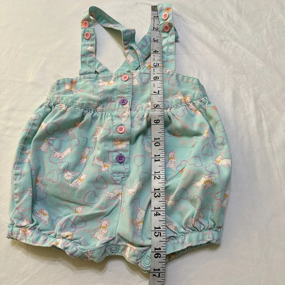 Vintage 1989 Baby Girl Romper 18M Baby Blue Puppy Heart Pastel Kidcore Bubble